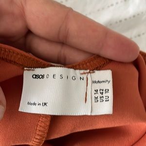 Cute rust orange with back button detail maternity dress for night out